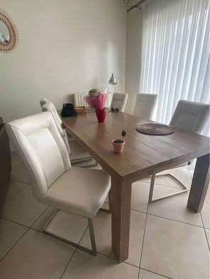Table à manger avec 6 chaises en cuir, Ophalen, Zo goed als nieuw