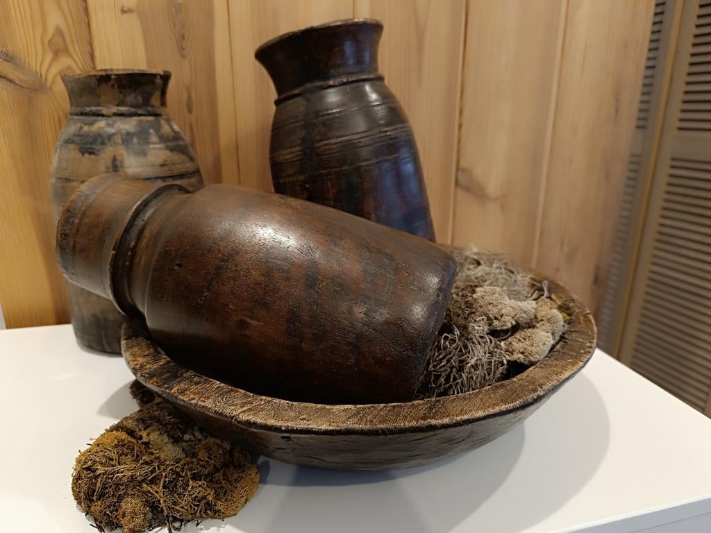 Prachtige set: 3x handgesneden Naga kruiken (30cm) + Parat, Ophalen