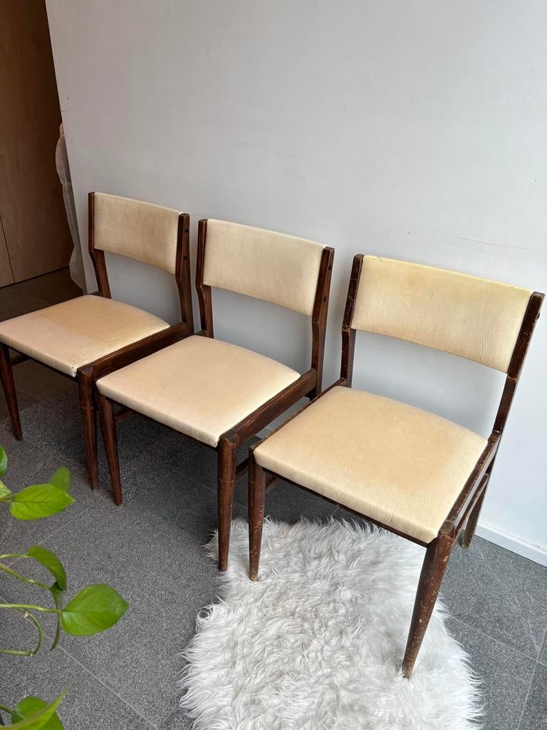 Set van 3 vintage eetkamerstoelen, Ophalen, Gebruikt, Overige kleuren, Drie