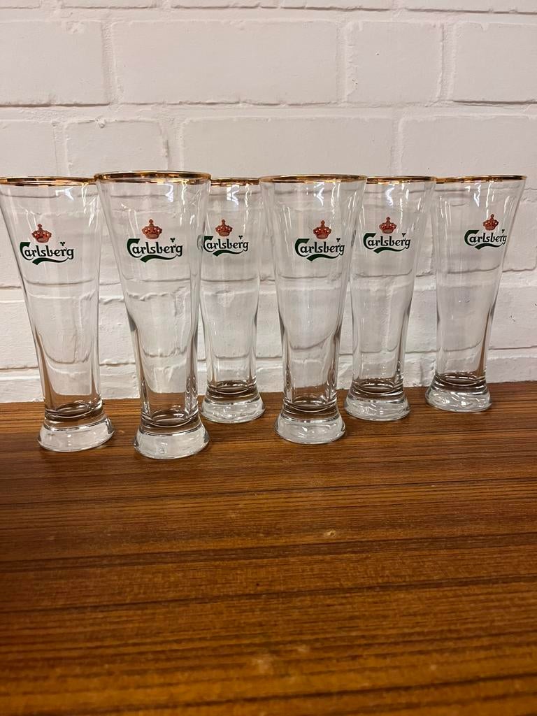 Carlsberg glazen 6stuks - zeer goed!!, Ophalen, Zo goed als nieuw, Bierglas