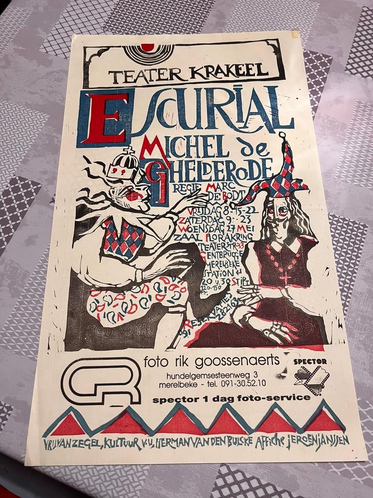 Vintage Poster Teater Krakeel Escurial Michel De Ghelderode, Collections, Posters & Affiches, Comme neuf, Publicité, Affiche ou Poster pour porte ou plus grand