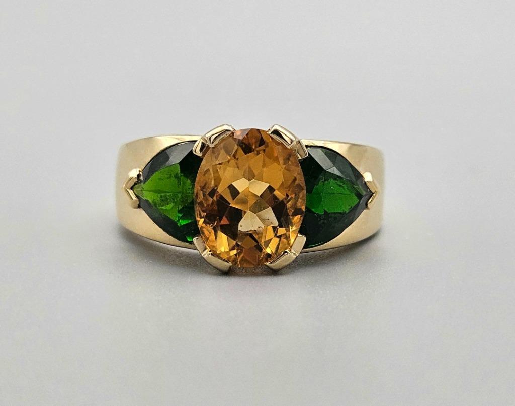 Bague vintage en or pierre précieuse citrine et émeraude. 20, Bijoux, Sacs & Beauté, Bagues, Comme neuf, Femme, 17 à 18, Jaune