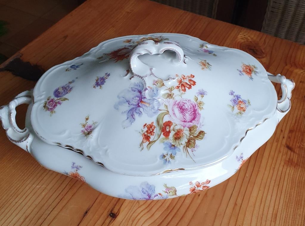 Elegante Franse porseleinen terrine ca 1900-handbeschilderd, Ophalen of Verzenden