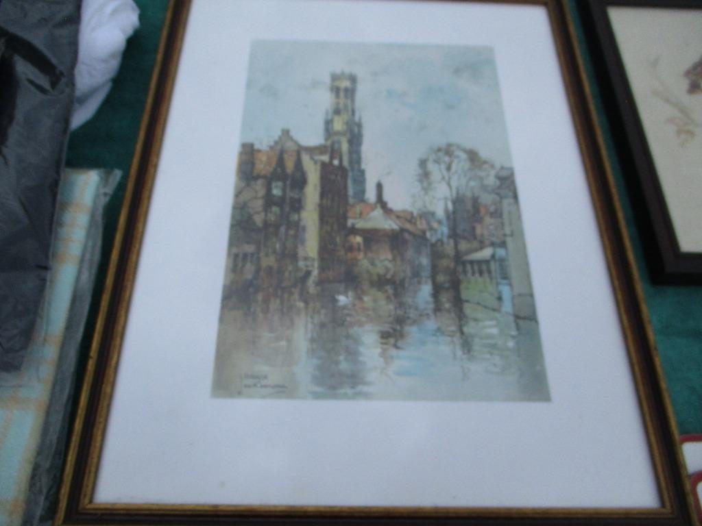 Gravuur van Brugge kader met glas., Antiek en Kunst, Ophalen of Verzenden