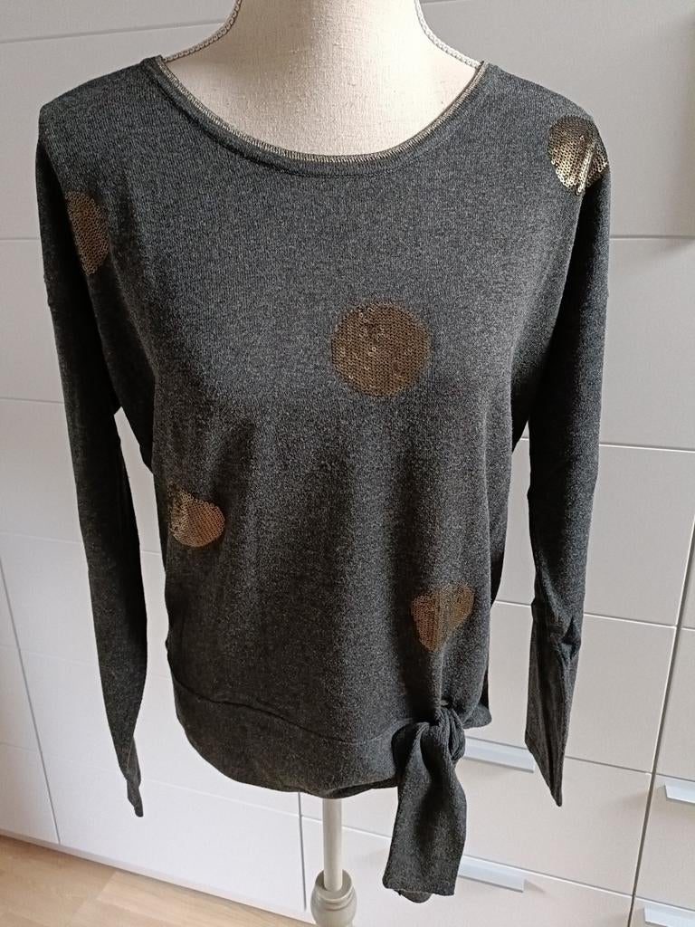Pull gris à gros pois dorés, Enlèvement ou Envoi, Comme neuf, Gris