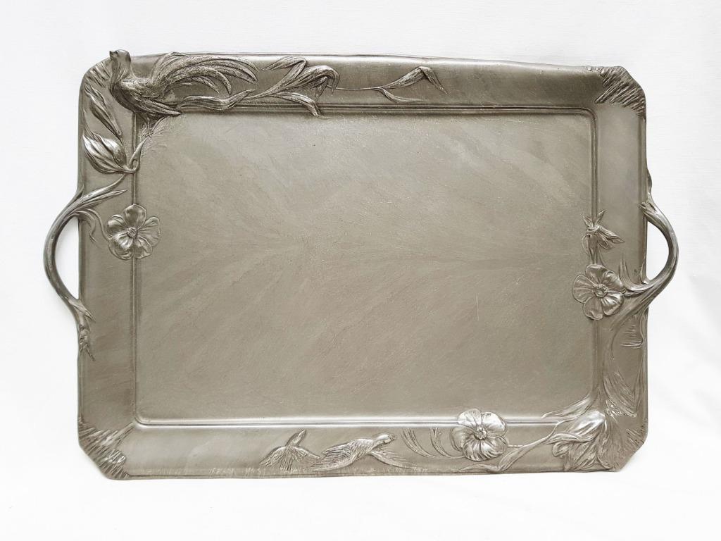 Plateau Art Nouveau - Décor de faisan - L. 56 cm, Enlèvement ou Envoi