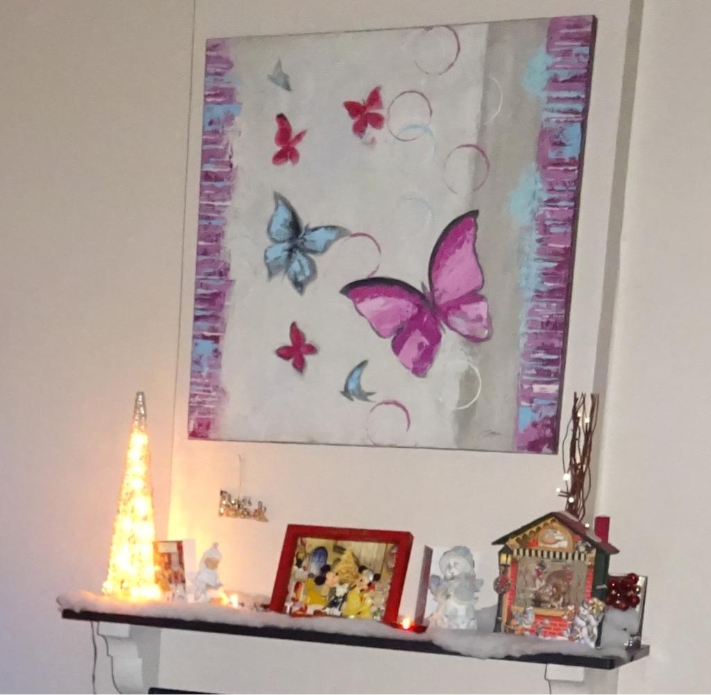 Toile tableau papillons 80x80, Enlèvement, Comme neuf