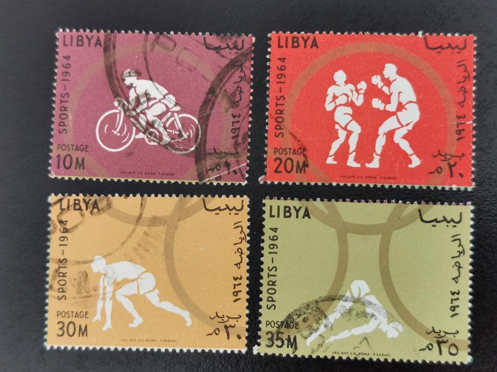 Libie 1964 - sport - wielrennen, boksen, atletiek, zwemmen, Postzegels en Munten, Ophalen of Verzenden, Libië, Gestempeld