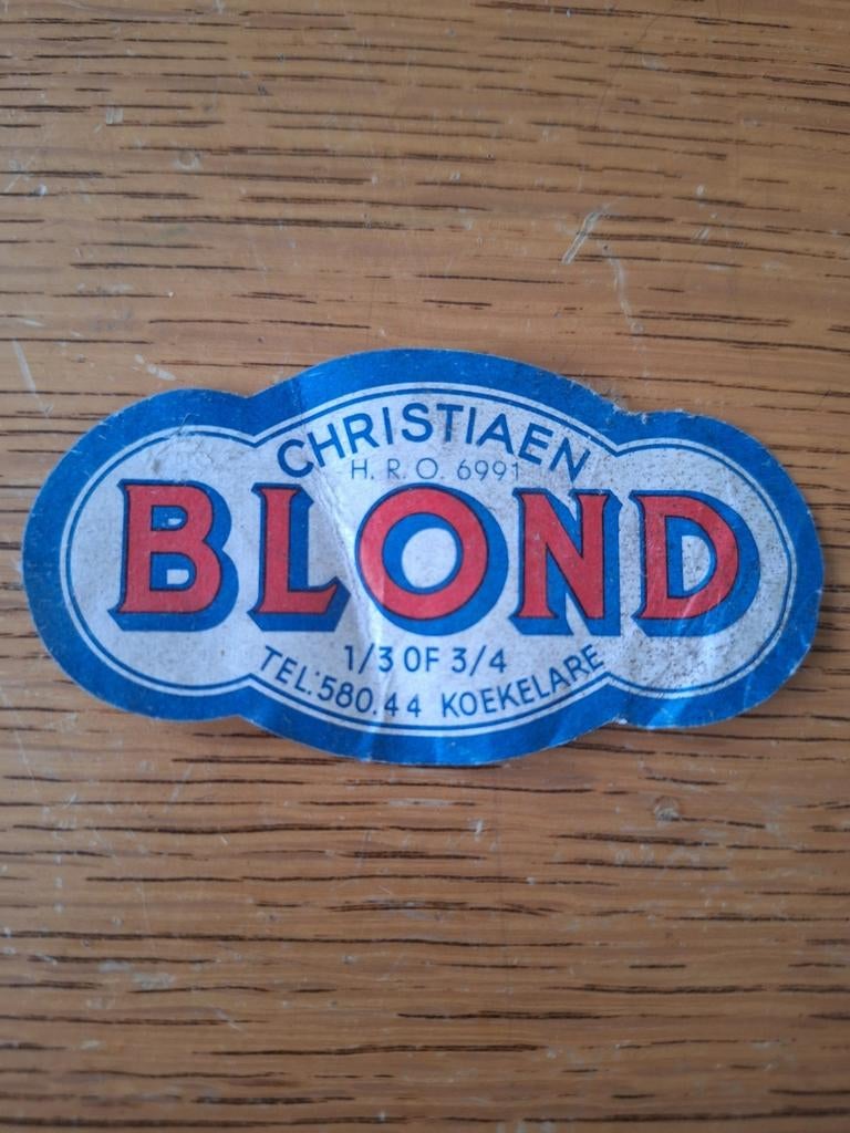 Oud bieretiket Blond bier brouwerij Christiaen Koekelare, Verzamelen, Ophalen of Verzenden, Zo goed als nieuw