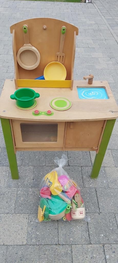Houten kinderkeuken met potten en pannen, Kinderen en Baby's, Ophalen, Gebruikt