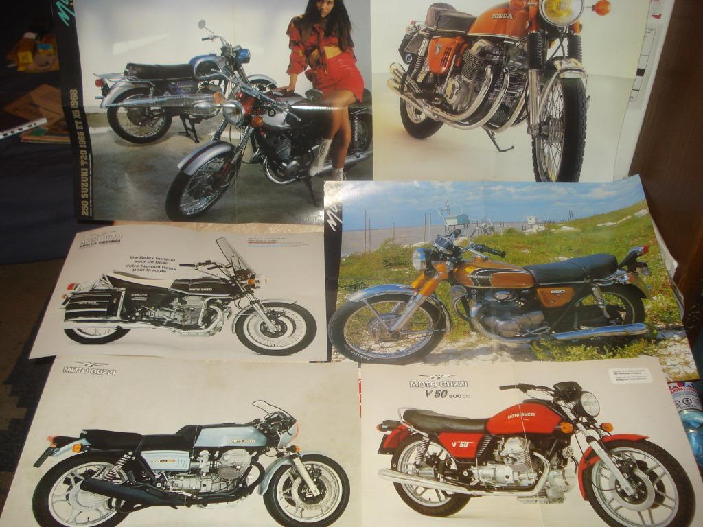 HONDA - MOTO GUZZI - SUZUKI Lot de 6 Anciens Posters Divers, Motos, Enlèvement ou Envoi, Honda