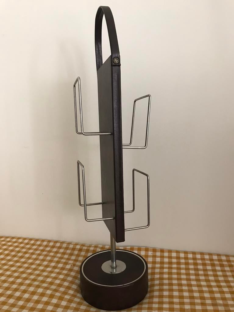 Retro vintage krantenbak houder skai metaal op ronde voet 56, Ophalen, Huis en Inrichting
