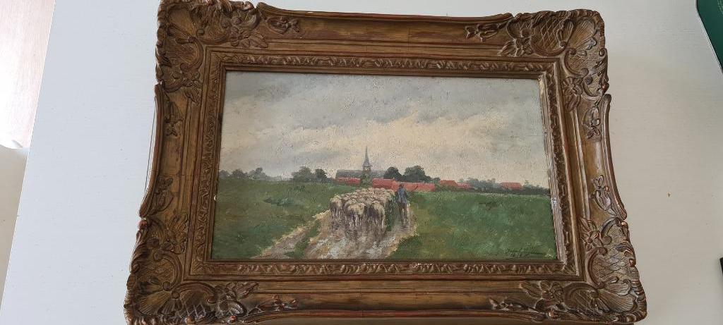 joseph heymans campagne et moutons 1896, Antiek en Kunst, Ophalen of Verzenden