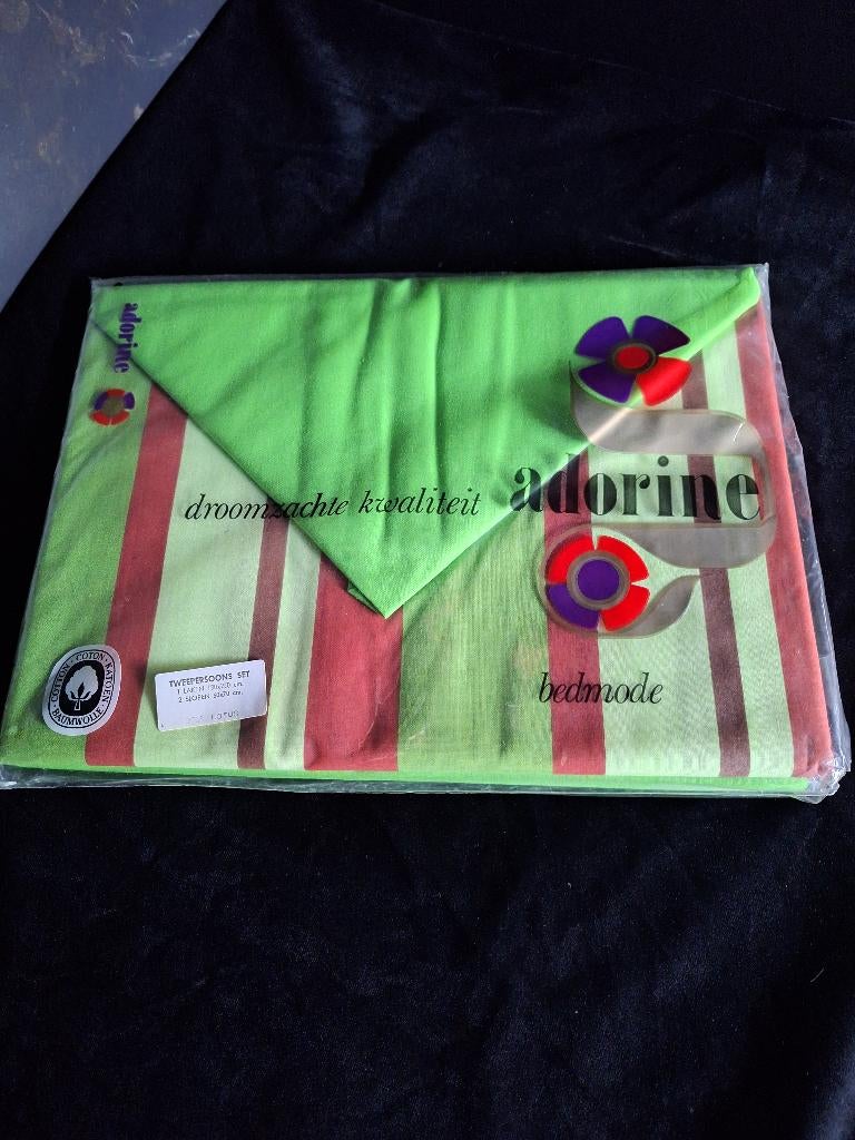 Vintage lakenset, groen, voor 2 personen, Ophalen of Verzenden