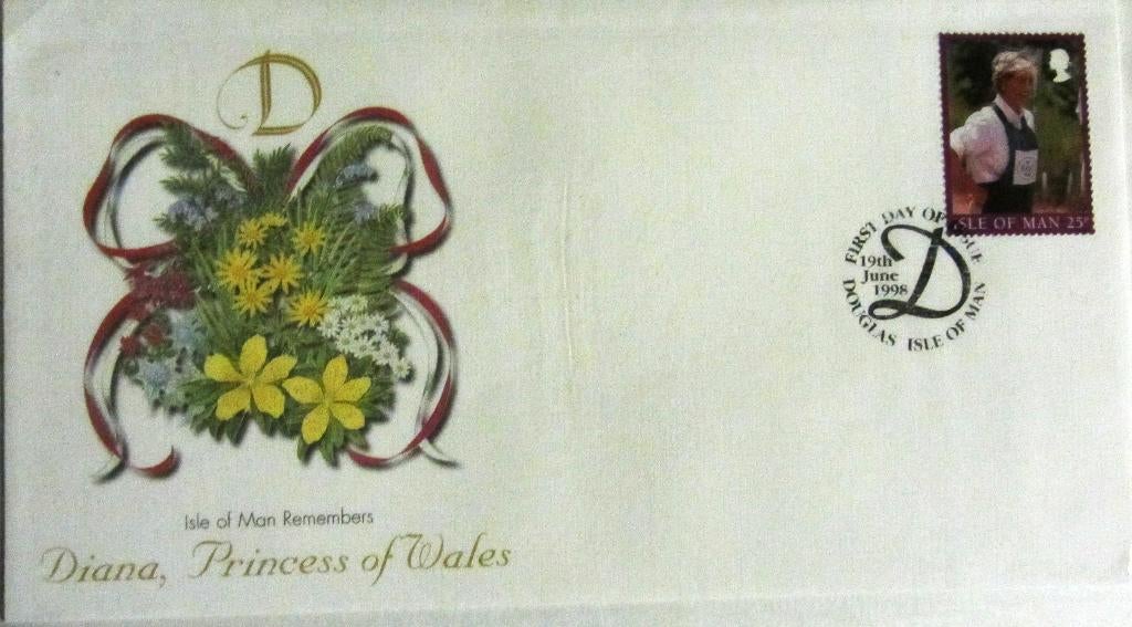 GROTE FDC- PRINSES DIANA MET POSTZEGEL ISLE OF MAN, Postzegels en Munten, Ophalen of Verzenden