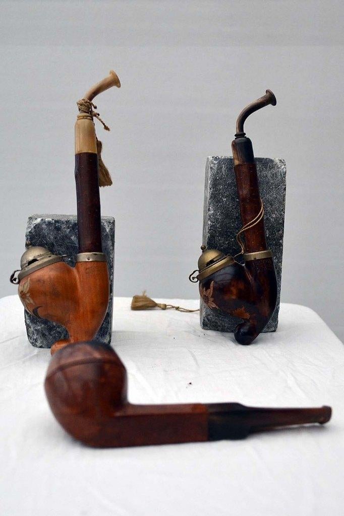 Houten pijpen vintage, gekerfde figuren, Verzamelen, Ophalen, Gebruikt, (Water)pijp