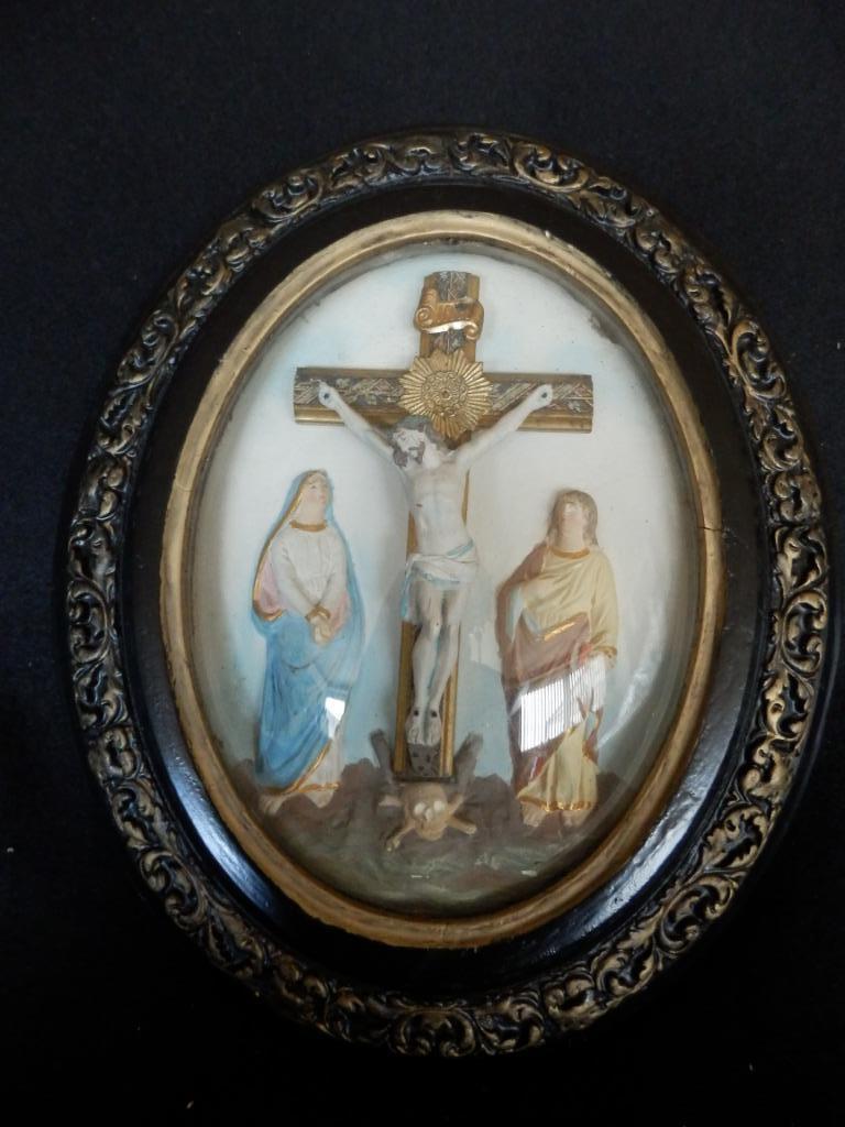 antieke ovalen Heiligen tafereel kader, Antiek en Kunst, Antiek | Religieuze voorwerpen, Ophalen of Verzenden
