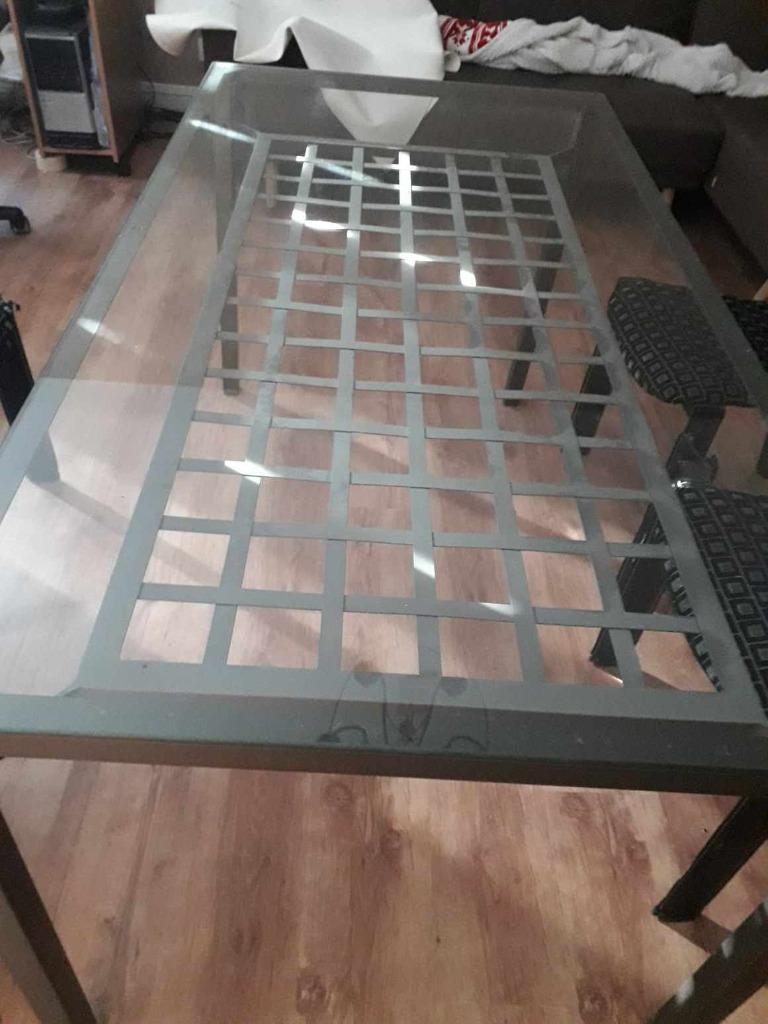 Table en verre et fer forgé, 150 à 200 cm, Cinq personnes ou plus, Verre, Enlèvement