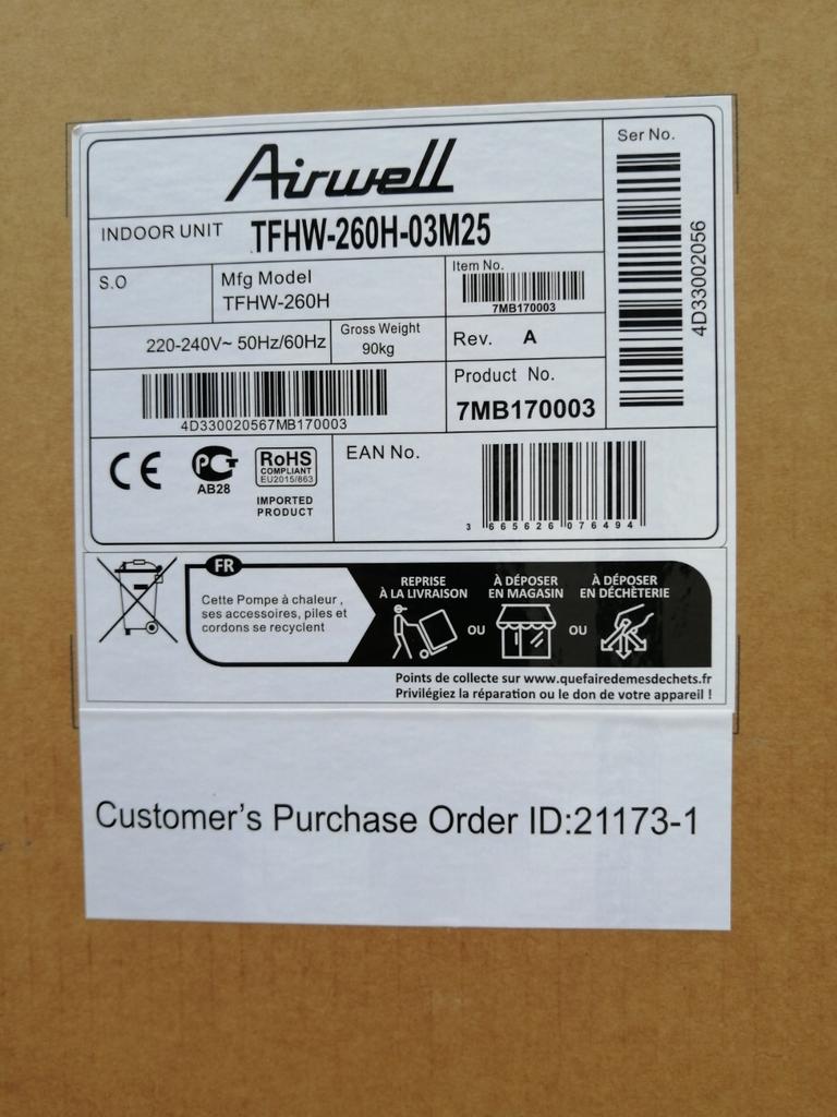 Chaudière à pompe à chaleur monobloc Airwell TFHW Eleo 260 2, Enlèvement, Neuf, Radiateur