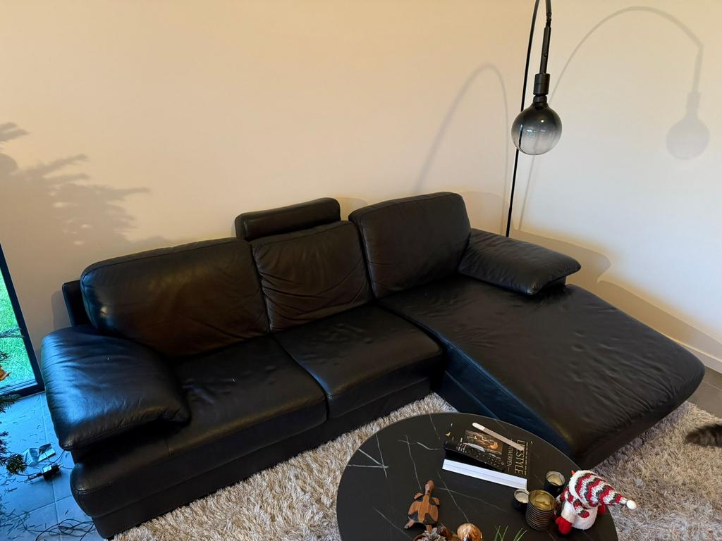 Lederen Hoek salon antraciet grijs/zwart, Huis en Inrichting, Ophalen, Gebruikt, Leer, Modern, lounge