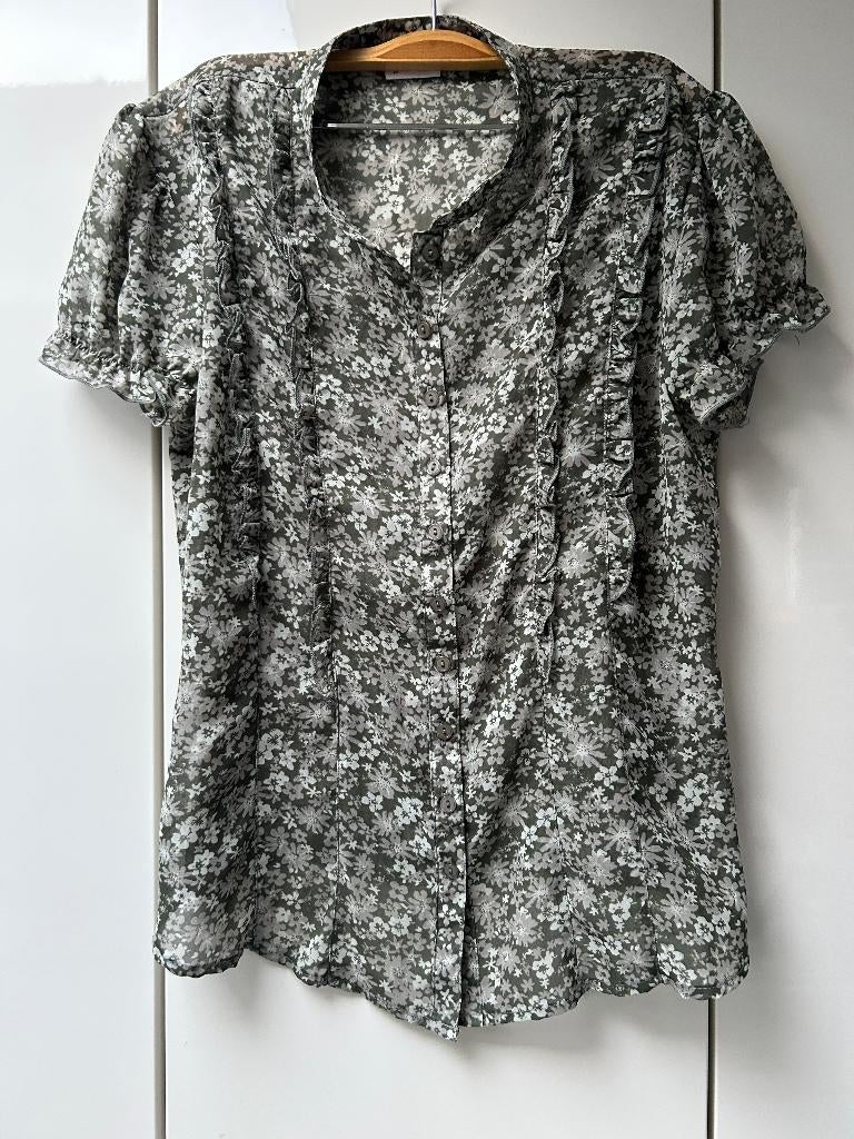 Biaggini groene blouse met bloemenprint - Maat 42, Kleding | Dames, Autre, Maat 42/44 (L), Ophalen of Verzenden, Zo goed als nieuw