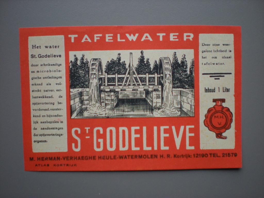 Etiket - tafelwater - Heule - Kortrijk, Ophalen of Verzenden, Zo goed als nieuw, Reclamebord, Plaat of Schild, Overige merken