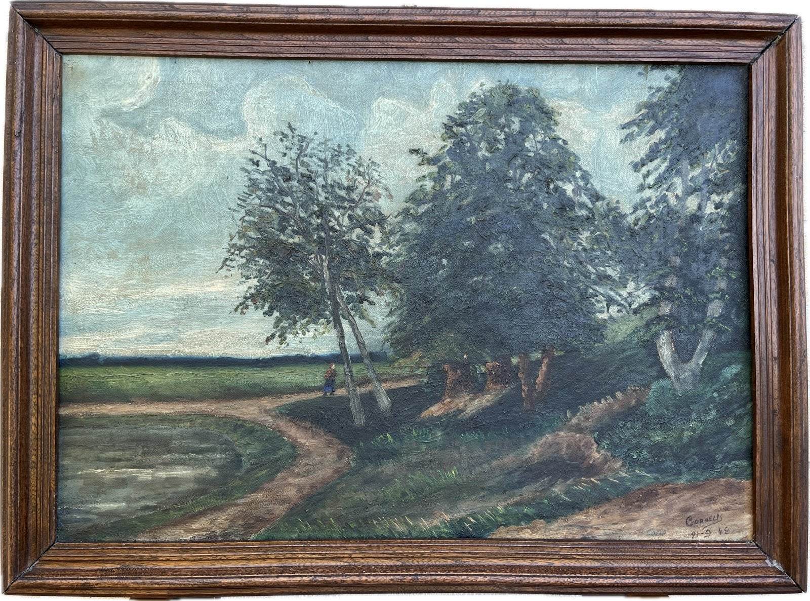 Schilderij Cornelis - Vlaams Landschap (1942), Antiek en Kunst, Doek, Ophalen of Verzenden, Gesigneerd, Landschap