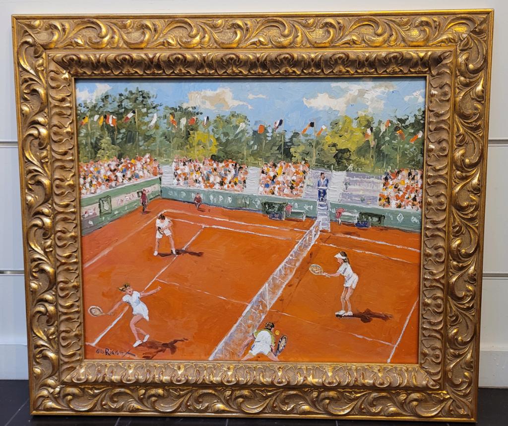 Albert RIGAUX, dubbelspel op Roland Garros, Antiquités & Art, Art | Peinture | Classique, Enlèvement ou Envoi