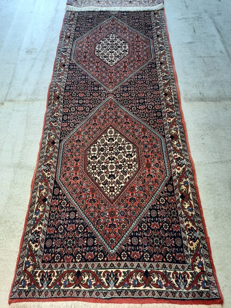 (Bidjar) Perzische loper tapijt- 317X85 cm- Geknoopt in Iran, Comme neuf, 50 à 100 cm, Rectangulaire, Bleu