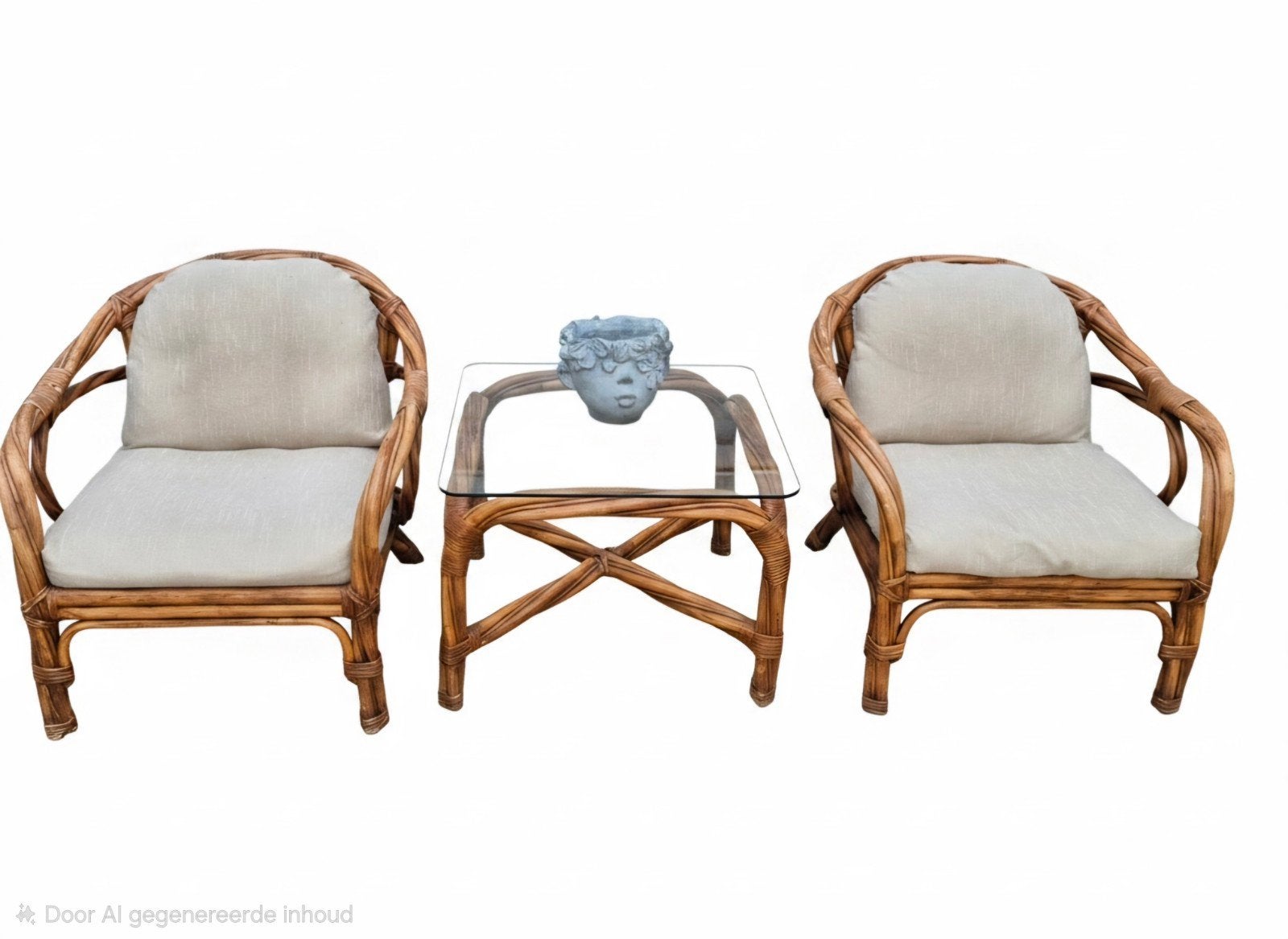 vintage rotan zetels met tafeltje, Huis en Inrichting, Fauteuils, Ophalen, Gebruikt, Vintage rotan