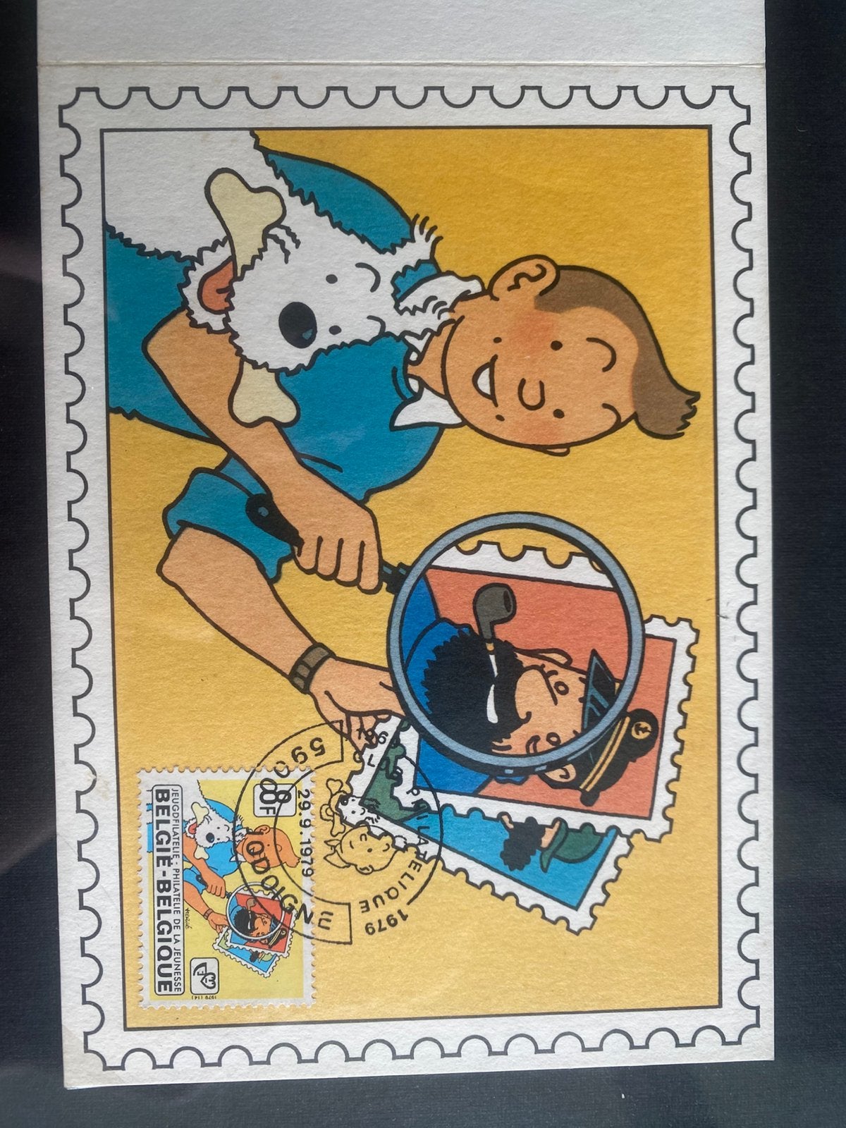 Kuifje nieuwjaarskaart 1975 gesigneerd Hergé, Ophalen of Verzenden