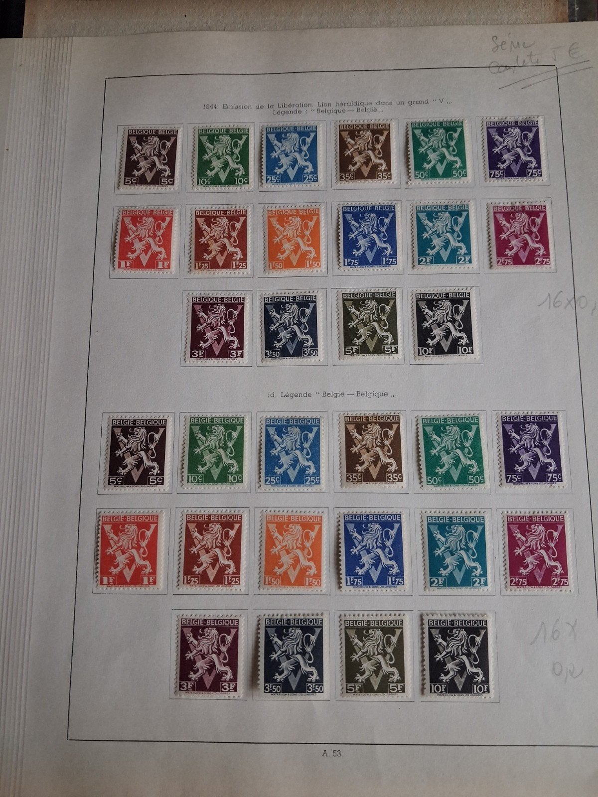 1944 lion héraldique COB 674/89 et 674A/89A/, Enlèvement ou Envoi