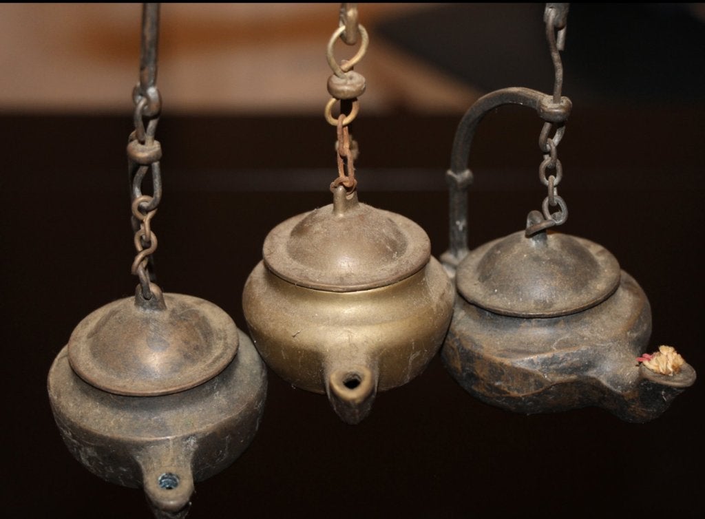 Trois lampes de tisserand en laiton authentiques, Enlèvement ou Envoi