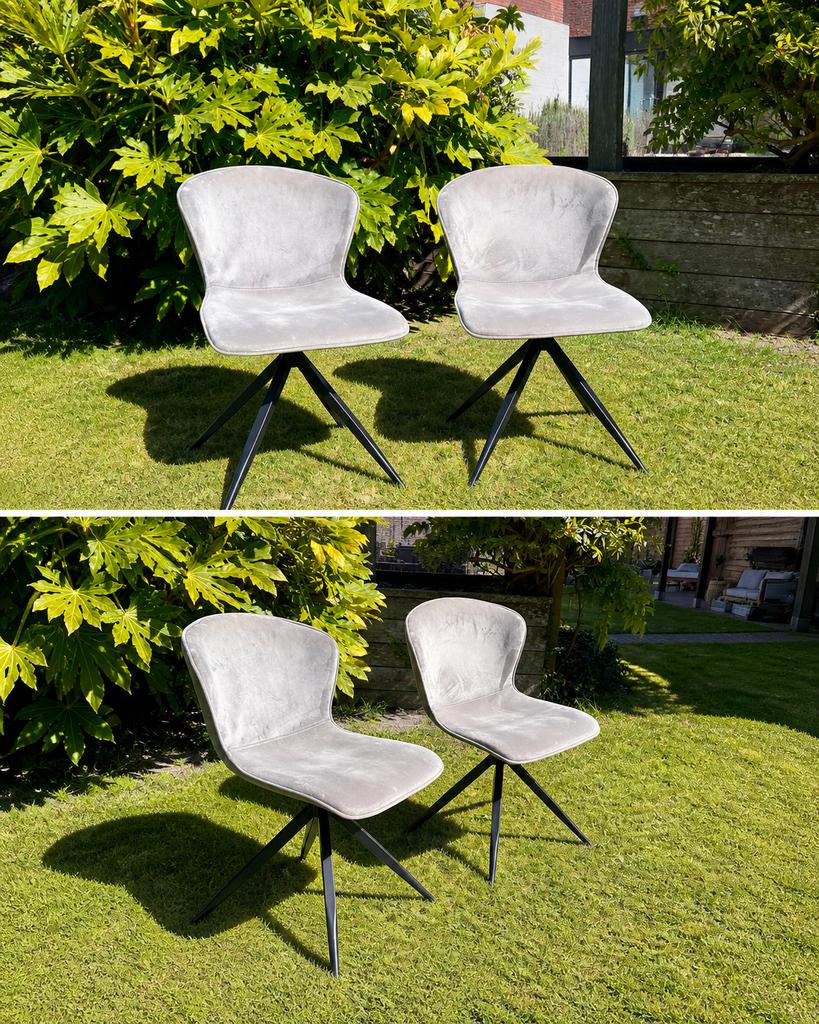 Set van 2 Weba eetkamerstoelen – velvet look – modern design, Enlèvement, Comme neuf, Gris
