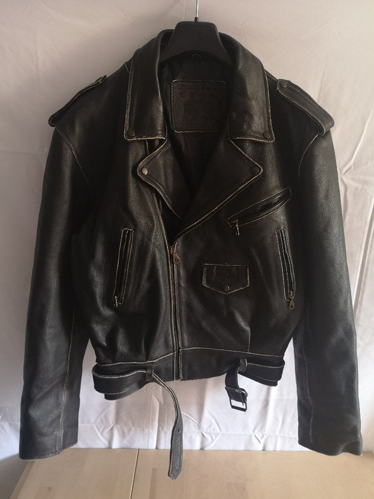 Blouson moteur/veste de moto en cuir noir — taille 48, Vêtements | Hommes, Vestes | Hiver, Andere, Enlèvement ou Envoi, Porté
