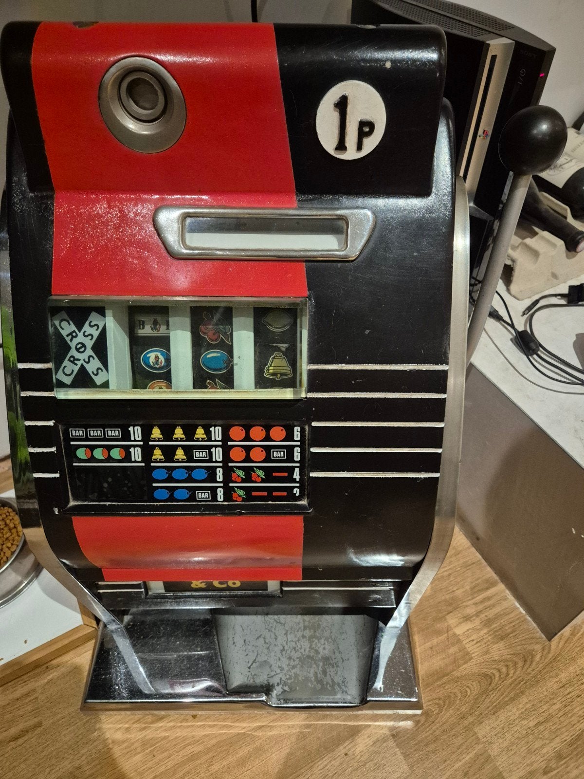 Oude vintage 1p fruitautomaat gokkast -Shirley&Co, Collections, Enlèvement, Utilisé