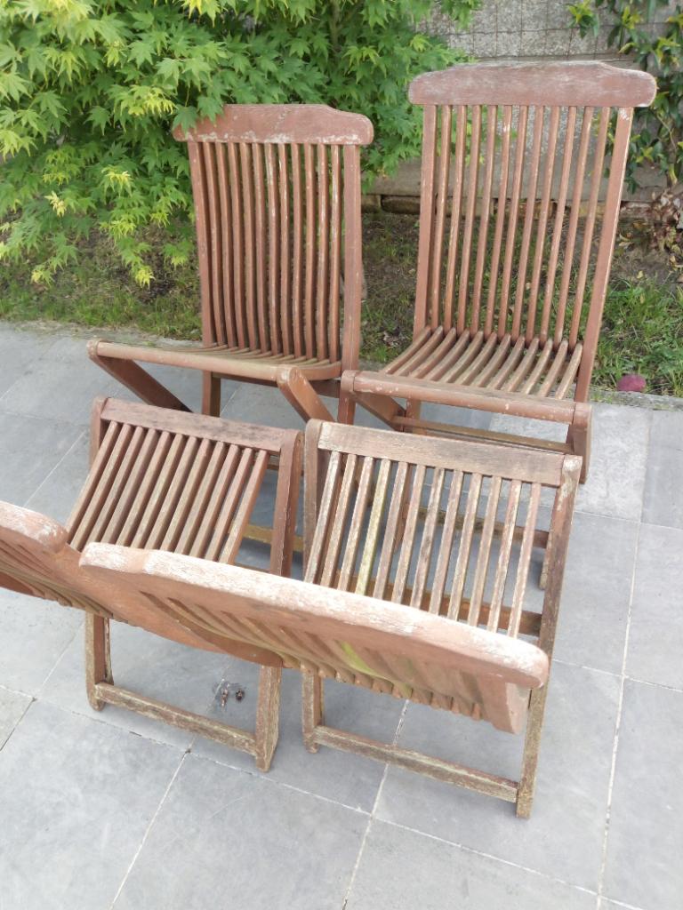 4 scan com teak stoelen, Tuin en Terras, Tuinstoelen, Ophalen, Gebruikt, Hout, Inklapbaar