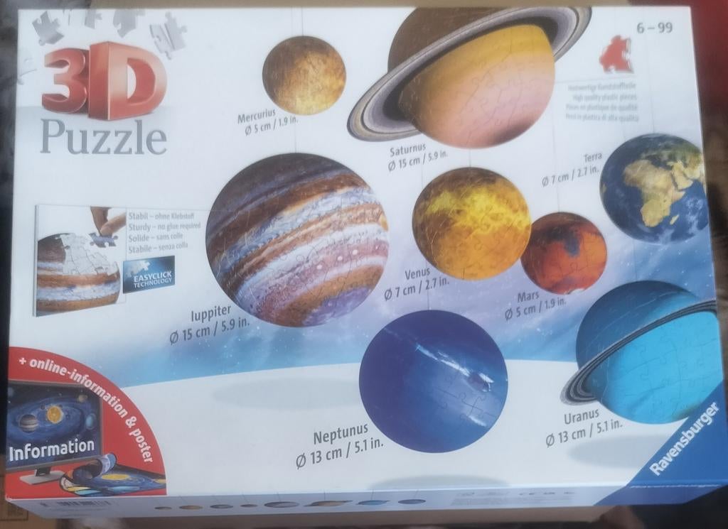 3D-PUZZEL ZONNESTELSEL Ravensburger
NIEUW, nooit geopend!, Ophalen of Verzenden, Nieuw, Puzzelen