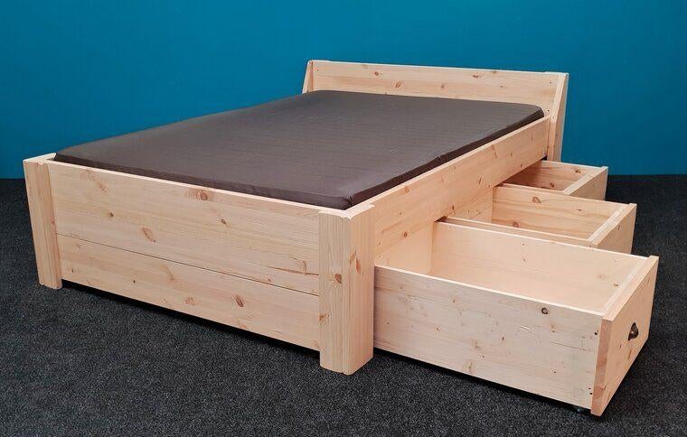 HOUTEN BED met 3 of 6 laden 3 uitvoeringen en 20 matrasmaten, Ophalen of Verzenden, Nieuw
