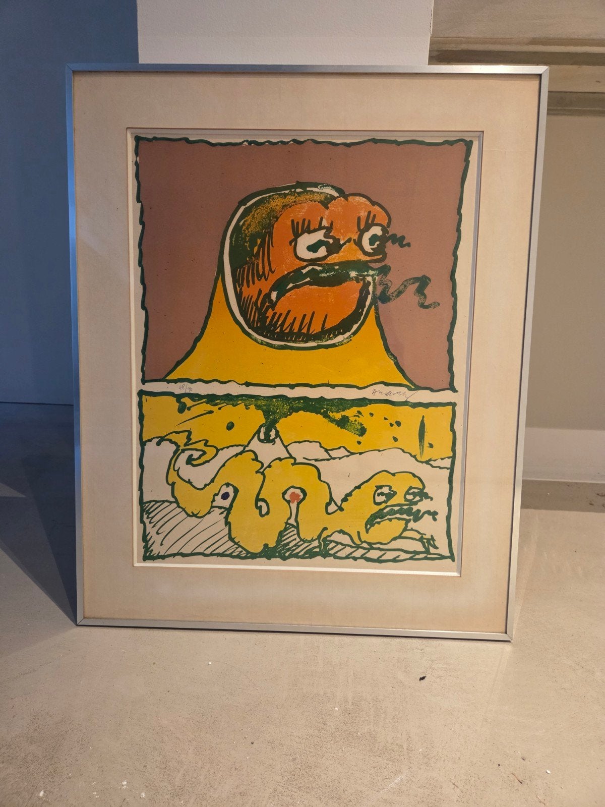 Lithographie originale Pierre Alechinsky (CoBrA) - Signée &, Antiek en Kunst, Met glas, Ophalen, Lithografie
