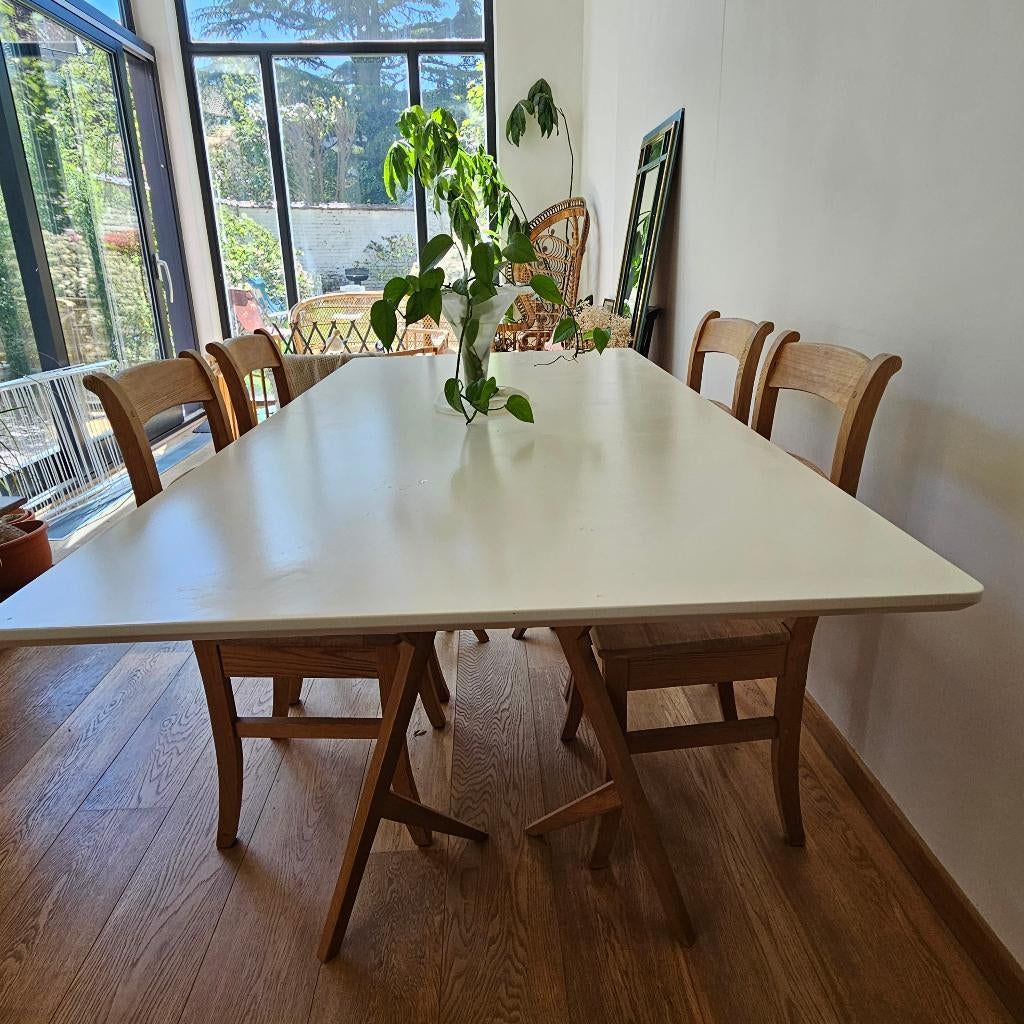 Table à manger vintage design + Chaises, Maison & Meubles, 150 à 200 cm, Cinq personnes ou plus, Comme neuf, Enlèvement