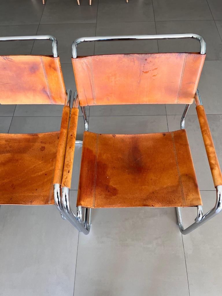 6 stoelen Mart Stam / Thonet in cognac leder, Ophalen, Gebruikt, Bauhaus, Overige kleuren