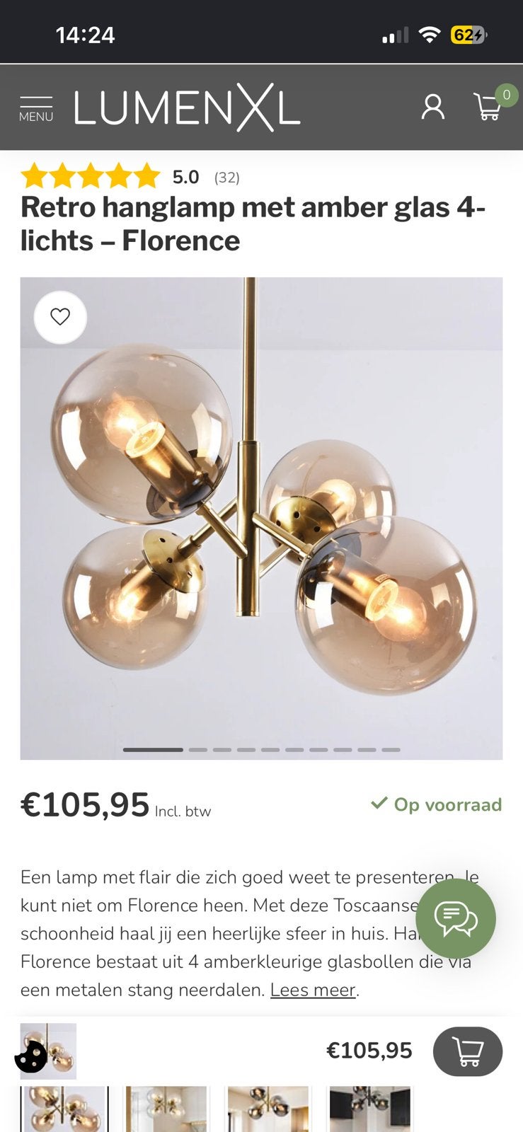 Nieuwe hanglamp, goud met amberglas, Ophalen, Goud, Nieuw, Hanglamp