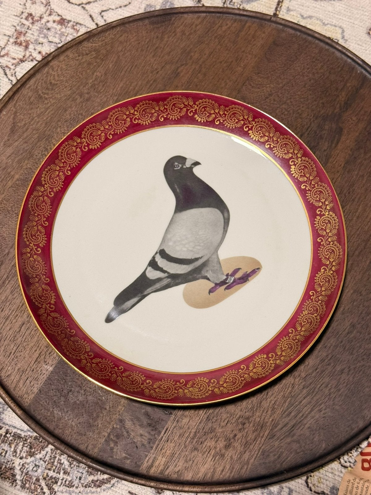 Assiette Limoges France vintage – Pigeon – & dorures, Enlèvement ou Envoi
