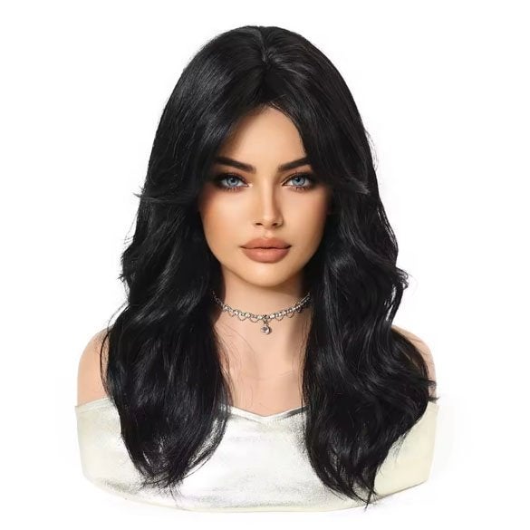 Pruik zwart halflang haar in laagjes met pony Madison, Handtassen en Accessoires, Uiterlijk | Haarverzorging, Verzenden, Nieuw