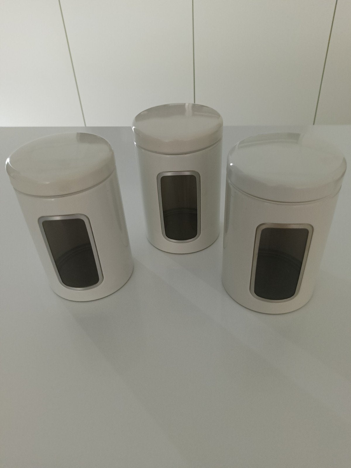 3 voorraad potten Brabantia wit, Maison & Meubles, Enlèvement ou Envoi, Pot de stockage, Métal, Comme neuf