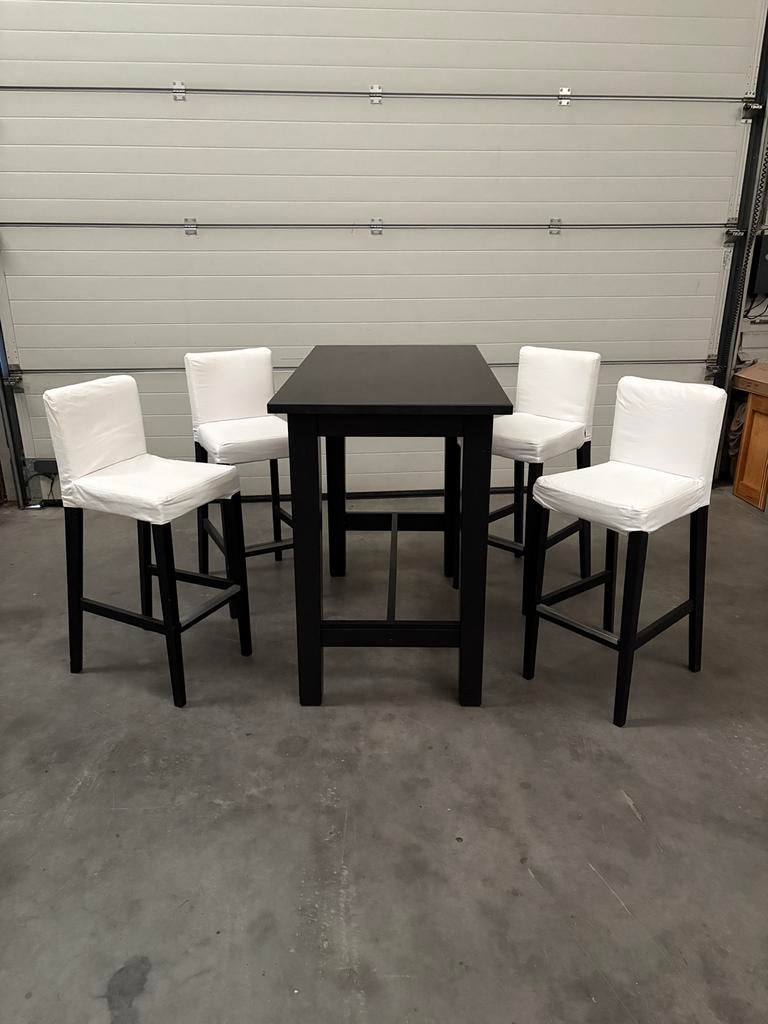 Table haute et 4 chaises, 90 cm ou plus, 4 tabourets, Comme neuf, Enlèvement