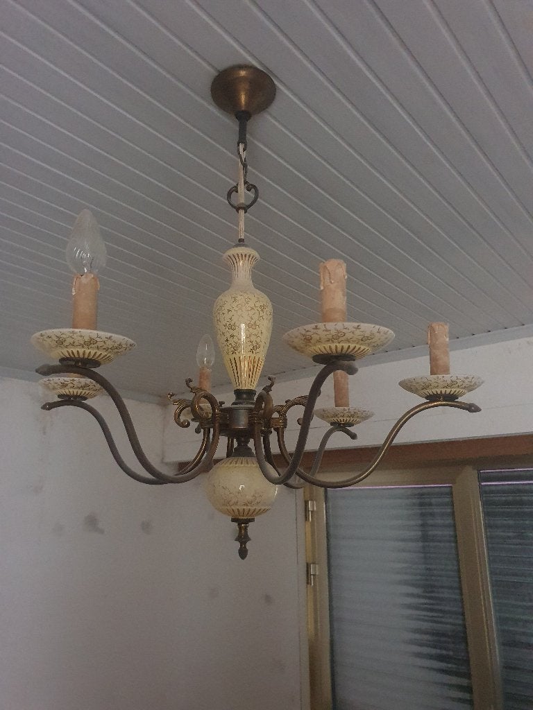 Te koop vintage luster, Huis en Inrichting, Lampen | Kroonluchters, Ophalen, Gebruikt, Glas, Vintage