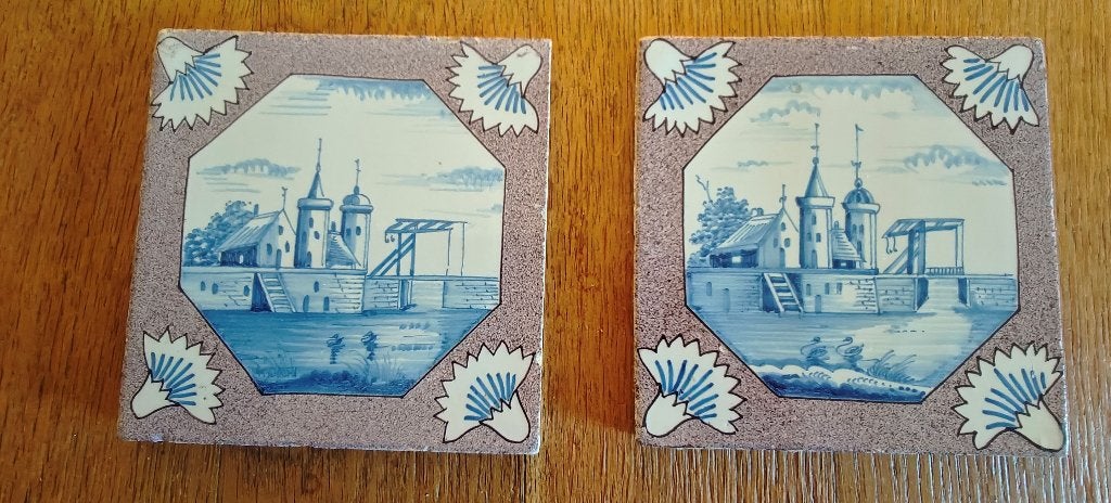 Zes antieke Delftse wandtegels (18e /19e eeuw), Antiek en Kunst, Antiek | Wandborden en Tegels, Ophalen