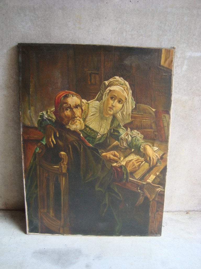 peinture toile reproduction "lecture interdite" Karel Oomes, Antiquités & Art, Art | Peinture | Classique, Enlèvement, Portrait ou Personnes
